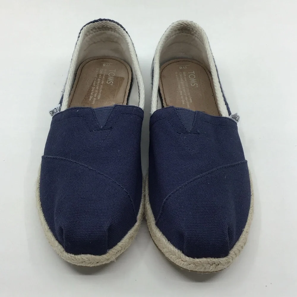 TOMS Stripe University Women's Classic Navy Blue Espadrilles shoes size 8